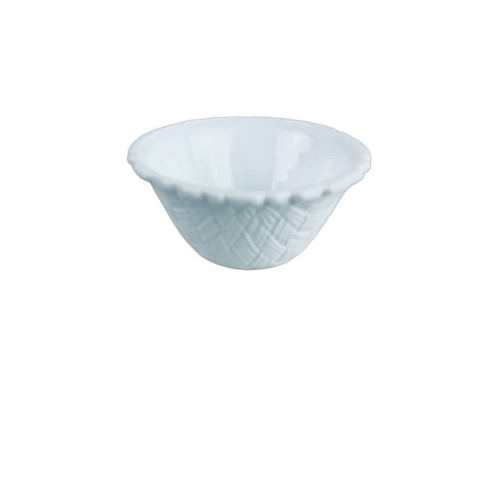 Indiana Glass Milk Glass Dessert Bowl Basketweave Weavetex 4 1/5"d x 2 1/4"h